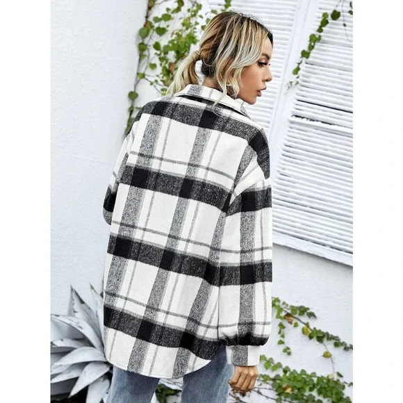 Minimalist preppy oversized boyfriend trucker shacket jacket Overcoat - Picture 2 of 6